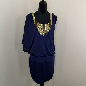 Y2K vintage BabyPhat Navy Dress with Gold Sequin Detail